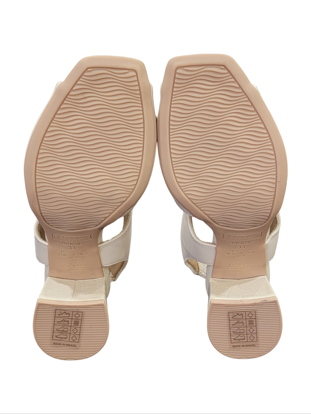 Piccadilly Off-White High Heeled Sandals Chunky Heel Cream Women's Size 4 - Picture 8 of 17